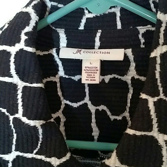 JM collection L large black white top Blazer jacket top animal print jacket - Picture 2 of 7